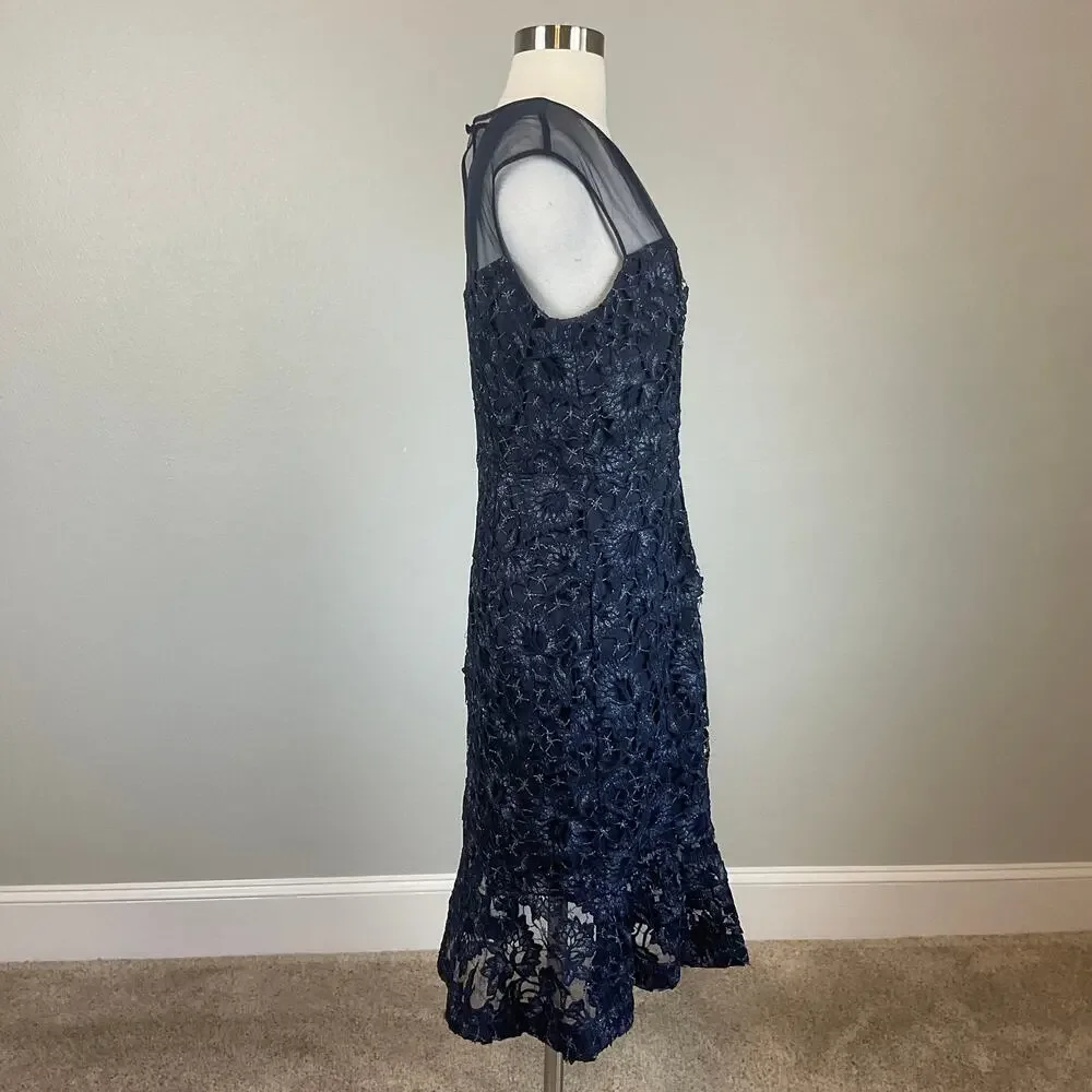 Aidan Mattox Lace Sleeveless Midi Sheath Party Cocktail Dress Blue Size 10 - Picture 4 of 11